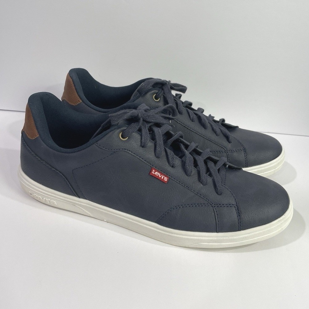 Levis Carter Mens Navy Blue Faux Leather Sneakers Casual Lace-Up Shoes size 12